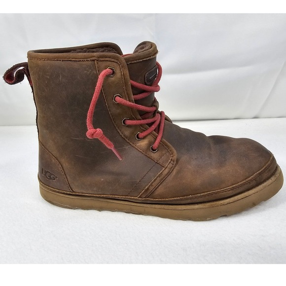 UGG Men's Harkley Waterproof Brown Leather Boots Size 10 - Picture 1 of 8